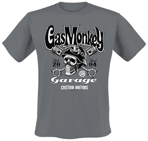 Gas Monkey Garage Custom Motors Skull Uomo T-Shirt Grigio XL 100% Cotone Regular