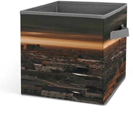 YJWANDL Faltbare Aufbewahrungskörbe, York City Sonnenuntergang, Bilderdruck-Organizer-Boxen mit stabilen Griffen, zusammenklappbare Aufbewahrungsbehälter für Schrank, Regale, Schlafzimmer