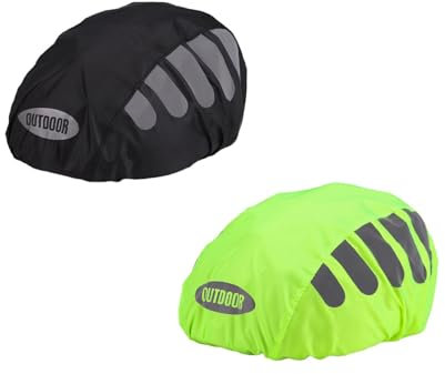 Regenschutz für Fahrradhelm Helmet Raincover Helmschutz Atmungsaktiver und Wasserfester Helmüberzug Reflektierende Fahrrad Regenhaube Universal Helm Überzug (Z-Schwarz/Grün)