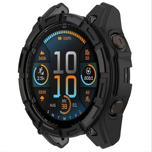 GIOPUEY Hülle Kompatibel mit Garmin Fenix 8 47mm AMOLED, Weich und leicht Premium TPU Silikon Schutz Case Cover Schutzhülle - Black