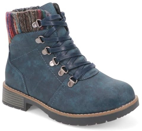 EasyFit Extra Wide Padded Cuff Ankle Boots - Navy Size 6