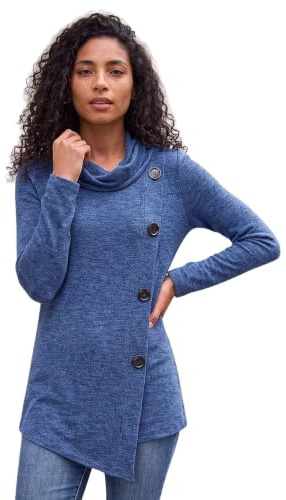 Roman Originals Cowl Neck Buttoned Top for Women UK - Ladies Everyday Autumn Winter Comfy Soft Evening Vacation Work Party Night Out