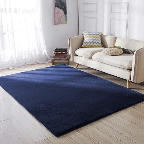 MOONLIGHT20015 Rugs for Living Room Bedroom Navy Blue 80x150cm Anti Slip Washable Soft Bedside Rug Short Pile Faux Fur Area Rugs for Kids Room Floor Carpets