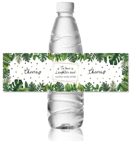 ANATTASOUL 30pcs Water Bottle Labels Tropical Leaves and Dots Waterproof Bottle Stickers, 8.51 x 2.54 Rectangle Water Bottle Wraps Sticker for Wedding, Birthday, Anniversary, Party, Event