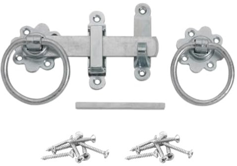 6 Ring Gate Latch - Heavy Duty 4mm Steel with 70mm Rose - Black Japanned, Galvanised or Zinc Plated (BZP) Finish - Traditional Handle for Wooden Gates, Garden Fences, Sheds (Galvanised)
