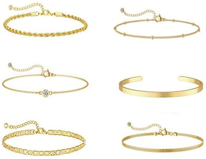 ZcrPrn Gold Bracelet for Women, Gold Bracelet, 6-Piece Adjustable Golden Bracelets Set for Women, 14K Golden Plated Stacking Bracelets Rope, Tennis Cuban Chain Golds Bangle Jewellery for Womens Girls