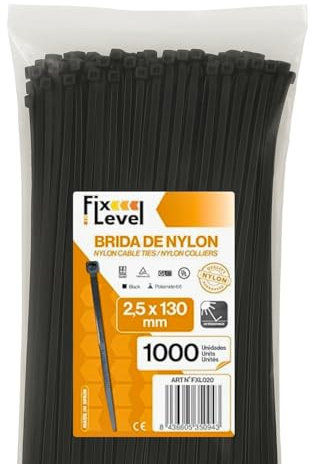 Set De Bridas Negras - Fix Level - Bridas De Plastico Muy Resistentes - Abrazaderas Plastico Para Sujetar Cables Y Esconder Cables - Organizador De Cables Y Sujeta Cables 2,5 X 130/1000 Unidades