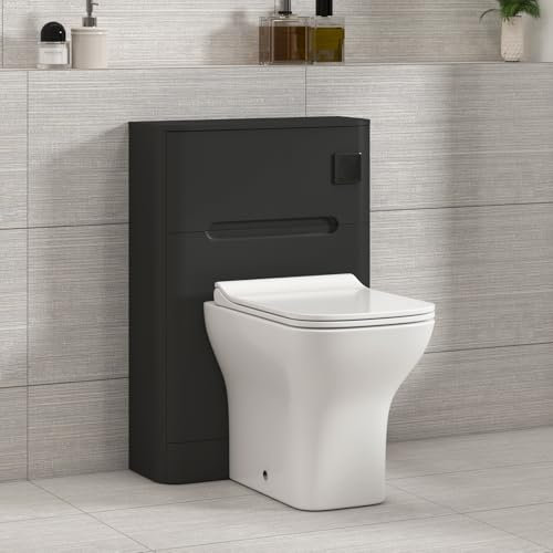 Venice 550mm Matt Black Bathroom Back to Wall WC Unit with Qubix BTW Rimless Toilet Pan + Slim Soft Close Seat & Concealed Cistern
