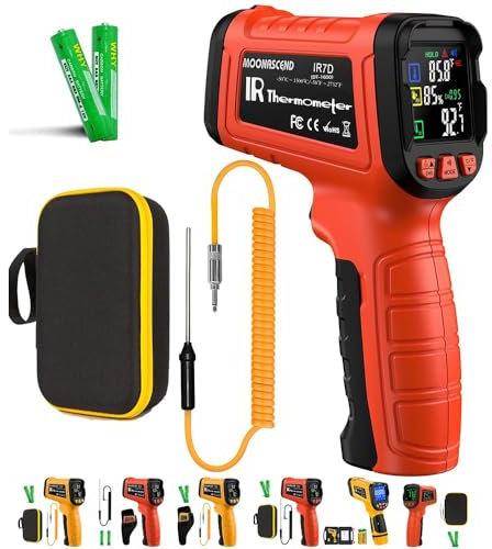 MOONASCEND Infrared Thermometer Gun -58°F to 2732°F, 50:1 Laser Thermometer Gun for Oven, BBQ, HVAC, Humidity Measurement for Wood, Wall, IR Temperature Gun for Engine, Forging, Industrial & Home Use