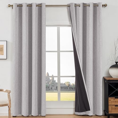 CYCMACO Verdunklungsvorhänge Falscher Leinen 2er Set, 140x145cm, Kälteschutz Thermovorhang, Vorhang Blickdicht Mit Ösen, Lärmschutzvorhang, Schallschutz Vorhang, Vorhänge Schlafzimmer, Hellgrau