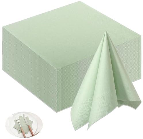 Papierservietten, Grün, 100 Servietten, Salbei, Salbei, Servietten, Papier, Geburtstag, für Hochzeit, Abendessen, Geburtstag, Hochzeit, Cocktail, Tischdekoration, 25 x 25 cm