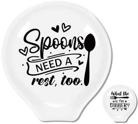 ANATTASOUL 2Pcs Spoons Need A Rest Ceramic Spoon Rest Kitchen for Cooking | 3.34x3.54,TeaSpoon Holder,Heat Resistant,Porcelain,Kitchen Utensils,Decorative,for Stove Top,Counter,Cooking Lover Gifts