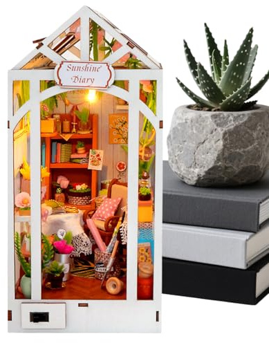 WJnflQN Miniature House Construction Kit, Wooden Mini Greenhouse, Bookhouse Kit, Decorative Puzzle for Stable Space, Drawer, Living Room Table, Class Library, Office, Christmas, Halloween, Christmas