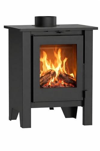 NEMAXX® H8 Belüfteter Holzofen Kaminofen Schwarz 7,6 kW 50–90 m² – Warmluftgebläse Tangentiallüfter 2 Stufen – Primär-/Sekundärluft – EEK A 76% Ø 150 mm – Vermiculite-Auskleidung – Keramikglas 850 °C