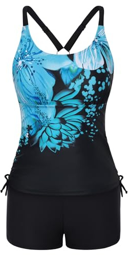 JASAMBAC Tankini Damen Zweiteiliger Badeanzug Bauchweg Tankini Oberteil Und High Waist Badeshorts Komfortabel Bademode Mit Verstellbare Schultergurte Sportlich Strandmode