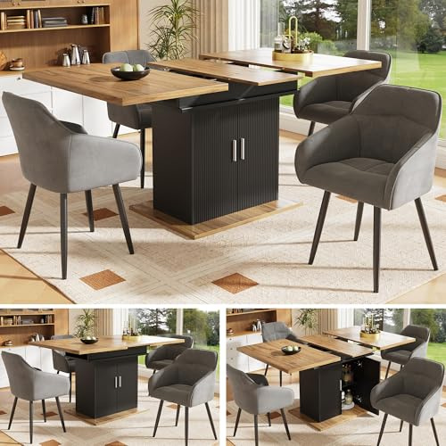 Mesa de comedor extensible con espacio de almacenamiento 110-140 x 70 x 76 cm. Mesa de cocina para 4 a 6 personas. Mesa de comedor extensible que ahorra espacio, ideal para cocinas o comedores