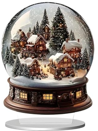 Colcolo 2D-Acryl-Tischschild, attraktives Kunstwerk, Weihnachtsdekoration, Schreibtischdisplay für Innenregale, Schneekugeldorf