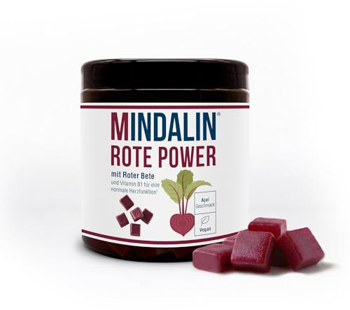 Mindalin Rote Power [60 Stück] - Rote-Bete-Dragee mit Vitamin B1 für eine normale Herzfunktion*. Laborgeprüft, vegan, gluten- und laktosefrei. Mit fruchtigem Açaí-Geschmack - Made in Switzerland