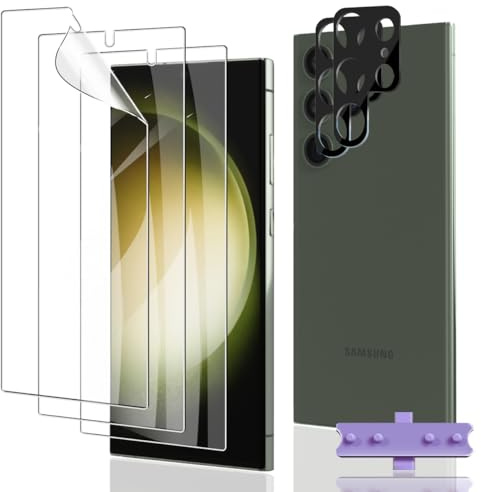 Euukzzea Protector de Pantalla para Samsung Galaxy S23 Ultra, 3 Piezas películas protectoras flexibles de TPU 2 Piezas Protector de Lente de Cámara, HD Anti-Arañazo Protector Pantalla Film