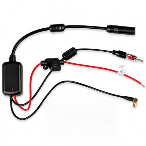 Low Noise DAB Car Aerial Splitter Clear Radio Signal Amplifier Booster 3-in-1 AM FM SMB to DIN Adapter 12V 24V Plug and Play Internal Hidden Wire for Truck Auto Stereo Audio Head Unit