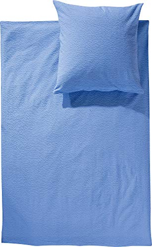 Erwin Müller Bettwäsche Edel-Seersucker Uni Serie Wertingen - für die warme Jahreszeit, temperaturausgleichend, pflegeleicht, mit Reißverschluss - blau Größe 80x80 cm / 135x200 cm