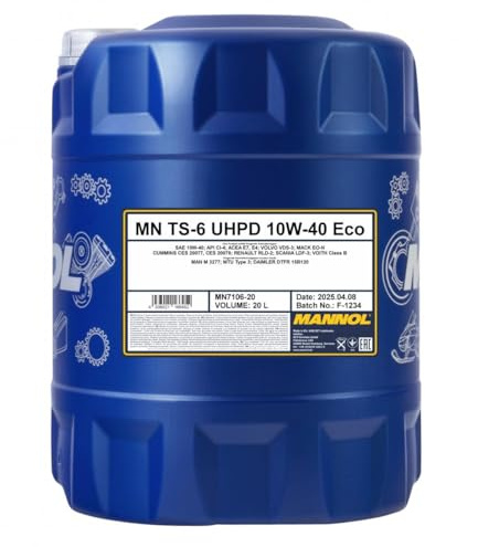 MANNOL 7106 TS-6 UHPD 10W-40 LKW-Motoröl synthetisch, Diesel, 20L | Synthetisches Mehrbereichsöl mit Ester, API CI-4, ACEA E7/E4, Freigaben MAN, Mercedes-Benz, MTU, Kaltstart bis -30 °C