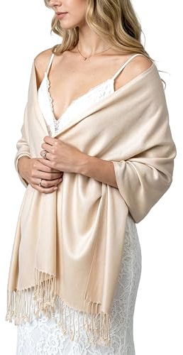 Achillea Soft Silky Pashmina Scarf for Women – Shawl Wrap for Evening Dresses, Bridesmaids, Weddings & Everyday Wear (Cream/Beige)