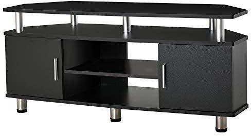 HOMCOM Meuble Banc TV Design Contemporain Multi-rangements : 2 Portes Niche Centrale étagère Grand Plateau 120L x 40l x 52H cm Noir chromé
