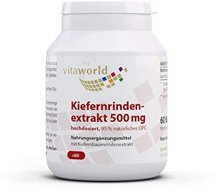 vitworld Kiefernrindenextrakt 500 mg, hochdosiert 95% natürliches OPC 475mg Proanthocyanidine pro Kapsel, 60 Kapseln