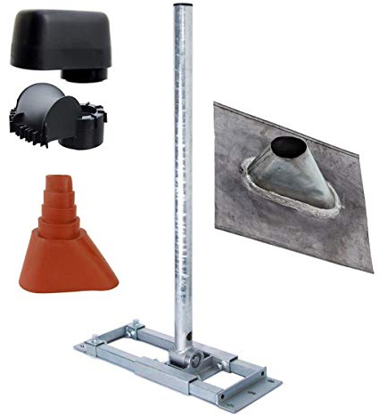 Premium X Deluxe X90-60 Dachsparrenhalterung 90cm Ø 60mm SAT Mast für Satelliten-Antenne Blei-Abdeckblech Gummitülle rot Mastkappe