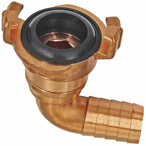 Schnellkupplung 90° Grad Winkel drehbar Schlauchtülle Aussendurchmesser 25 mm für 1 Zoll Schlauch Klauen Kupplung Bajonettverschluss aus Messing passt für GEKA GK Gardena Übergang Wasser Garten