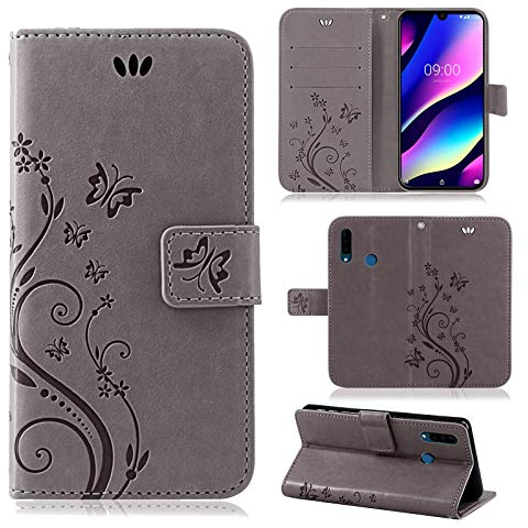 betterfon | Wiko View 3 Hülle Flower Case Handytasche Schutzhülle Blumen Klapptasche Handyhülle Handy Schale für Wiko View 3 Grau