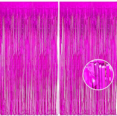 BRAVESHINE Rosenrot Metallic Lametta Folie Fransen Vorhänge, Sparkle Metallic Photo Booth Hintergrund Lametta Tür Vorhänge für Weihnachten Geburtstagsfeier Hochzeit Disco Deco (2 Stück, 1X2,5 m)