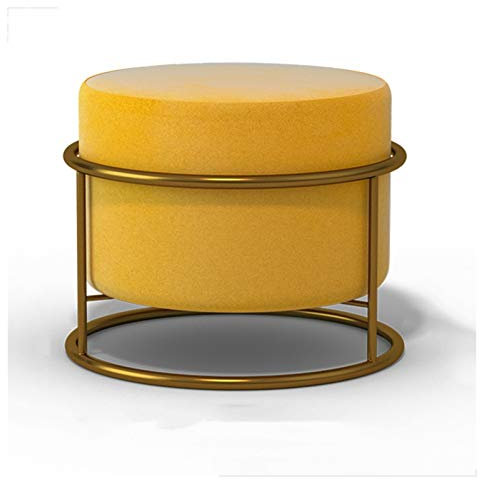 JIANFEI Polsterhocker Pouf Hocker, Zuhause Einstellbar Türöffnung Wohnzimmer Schuhe Wechseln Runder Hocker, Waschbar Samt Kissen, Sich Ausruhen Sitz, 6 Farben (Color : Yellow)