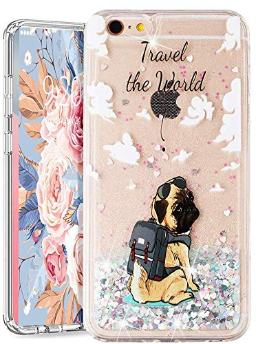 LEMAXELERS Glitzer Flüssiges Silikon Handyhülle für iPhone SE 2020 / iPhone 8/7,Glitzer Hund Quicksand Fließende Flüssigkeit Silikon Case Weich TPU Crystal Dynamisch Cover für iPhone 8,XY Dog