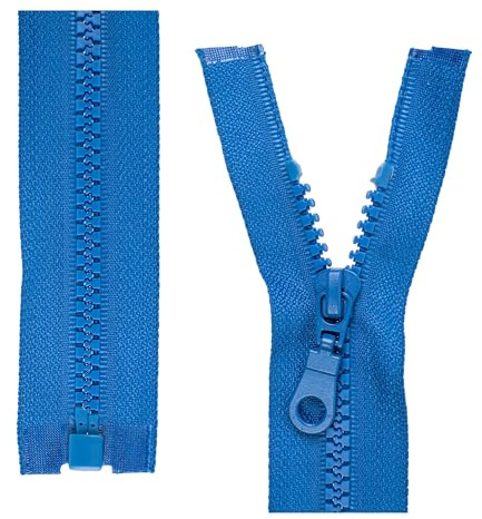 Teilbarer Reißverschluss, 2 Stück, 50 cm Schienenlänge, in Blau, 1-Weg offenes Ende #5, 5,75 mm Schienenbreite, 34 mm Bandbreite, Ersatz Reissverschluss Kunststoff, Kunststoffreissverschluss # 5