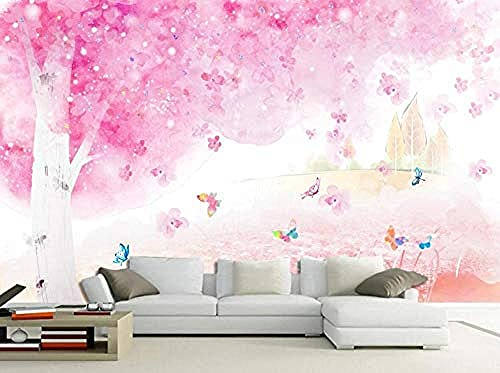 Aquarell-rosa Kirschblüten-Schmetterlingstapete Tapete wandpapier fototapete 3d effekt tapeten Wohnzimmer Schlafzimmer kinderzimmer-430cm×300cm