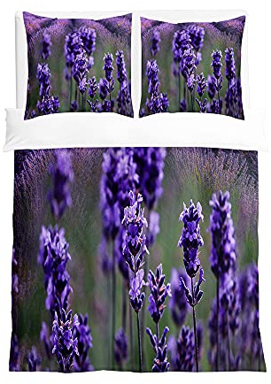 Morbuy Lavendel Drucken Bettwäsche + Kissenbezug 80x80cm, Weiche Mikrofaser Bettwäsche-Set 3D Bettwäsche Set Bettbezug Set mit Reißverschluss (135x200cm,Lavendel)
