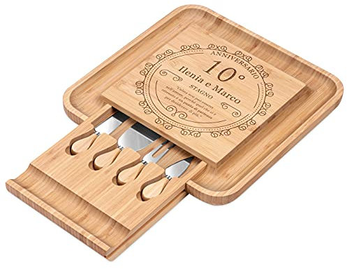 Maverton Tagliere per formaggio e salumi in legno - quadrato - H4 cm x L34 cm - con un’incisione personalizzata - regalo SanValentino per coppia - 10 anniversario