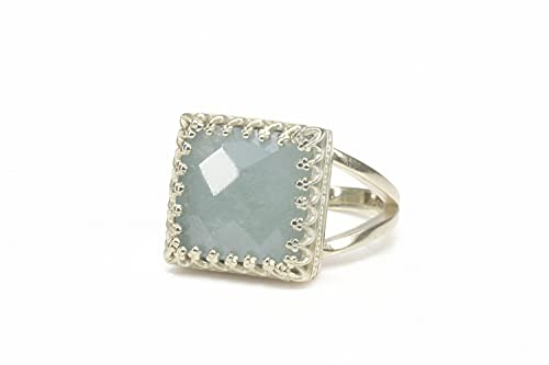 Anemone Jewelry Quadratischer Aquamarine Ring - Eleganter 925 Sterling Silber Ring mit Kostenloser Schmuckbox für Damen - Nützlich bei Besonderen Anlässen - Handgefertigt