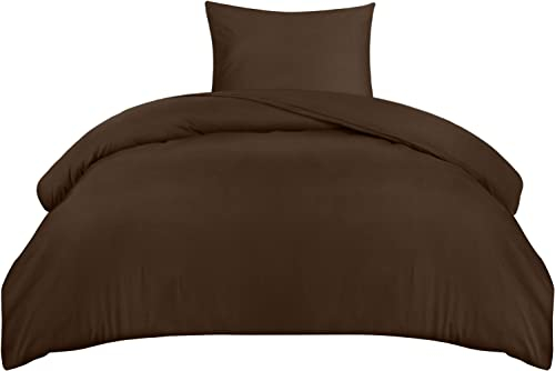 Utopia Bedding Bettwäsche 135x200 Set - Mikrofaser Bettbezug 135x200 cm + 1 Kissenbezug 50x75 cm - Braun