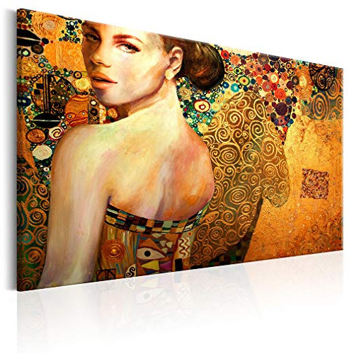 decomonkey Akustikbild Gustaw Klimt Abstrakt 90x60 cm 1 Teilig Leinwand Modern Bilder Wandbilder XXL Schallschlucker Schallschutz Akustikdämmung Wandbild Deko Leise Mosaik Frau Woman