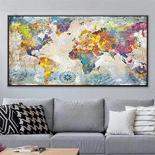 5D Diamant Painting Bilder Groß,DIY Diamond Painting Bunte Weltkarte,Diamond Painting Set Full für Kinder und Erwachsene, Diamant Malerei für Home Wanddekoration Kunsthandwerk 90x270cm