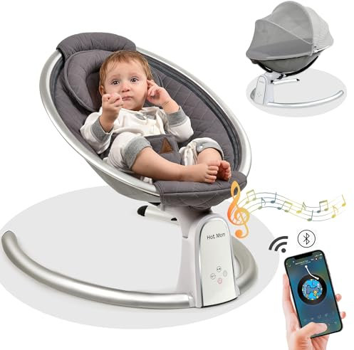 Hot Mom NUEVA sillas mecedoras bebé,Hamaca eléctrica con Bluetooth,ajuste del ángulo del asiento columpio bebe,Gris