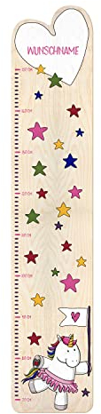 PrintPlanet® - Holz-Messlatte-Schmal mit Namen gestalten - Messlatte für Kinder personaliseren - Motiv: Einhorn