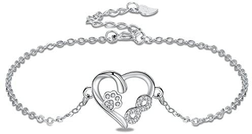 J.MUEN Armband Silber 925 Damen Armbänder Silber Tier Pfotenabdruck Unendlichkeit Liebe Herz Anhänger Armkette Silber zu Weihnachten Geschenk Valentinstag Jubiläum Jubiläen