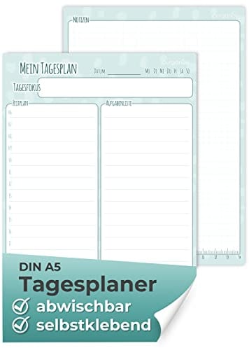 YOURGANIZE® To Do Liste abwischbar - DIN A5 Tagesplaner für Aufgaben, Notizen und Ideen - abwischbar, selbstklebend, wiederverwendbar - Tagesplan abwischbar (Mint)