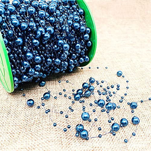 30m Perlengirlande Perlenband Perlenkette Perlenschnur Geschenkband Dekoband mit Perlen für DIY Basteln Party Tischdeko Hochzeit Braut Haarschmuck Ohrringe Halskette Brautstrauß Weihnachten,Navy blau