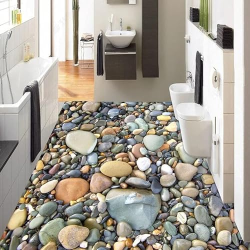 Tapete 3D-Bodenmalerei Selbstklebende Tapete 3D 3D Stereo Stein Kieselboden Tapete Badezimmer Wohnzimmer Pvc Selbstklebende Wasserdichte Wandbild 3D Fliesen Bodenaufkleber Wohnkultur,200X140Cm Selbs