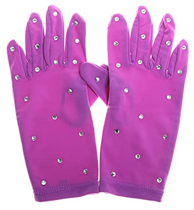 ROLTIN Elastische Mädchenhandschuhe mit Strasssteinen für Eiskunstlauf, Wettbewerb, Show, Performance(Größe: S, Farbe: Weiß)